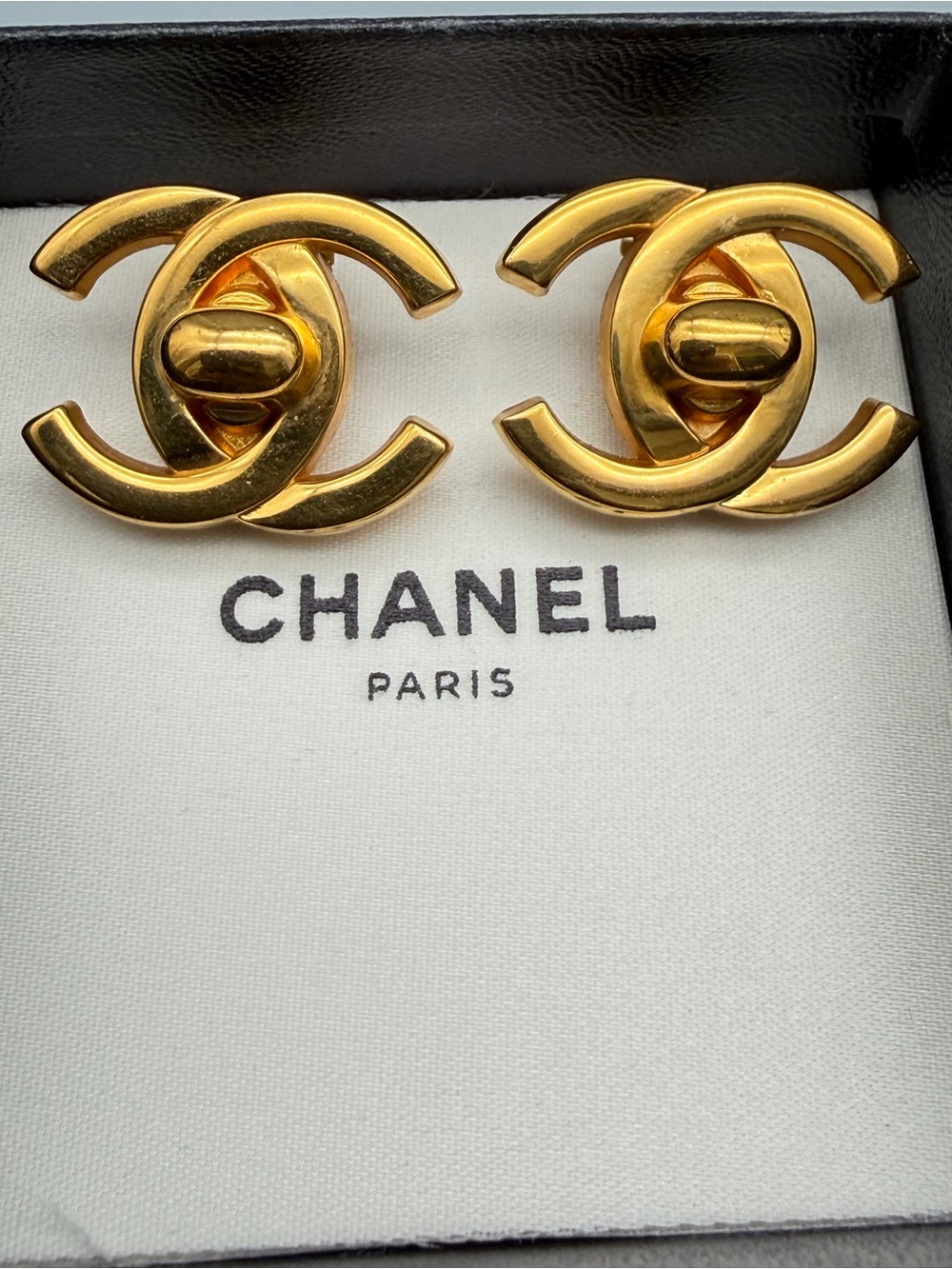Chanel Gold Plated Double C Turn Lock Clip-On Earrings
